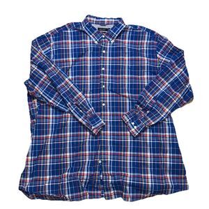 Nautica Mens 5XLT Big & Tall Button Down Shirt Stretch Plaid Blue Red White